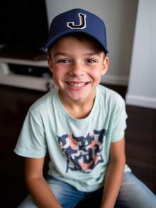 1pc Kids Breathable Letter Embroidered Baseball Cap, Girls' Mesh Adjustable Outdoor Casual Hat, Age 3-14 - Navy Blue - View 3