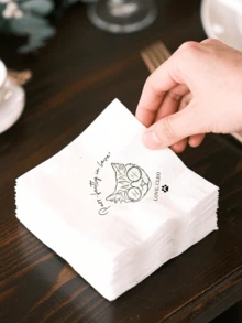 20/ 40pcs Custom Face, Text, And Name Napkins, Personalized Wedding Napkins, Disposable Decorative Napkins For Pet's Birthday, Wedding Banquet, Napkins Perfect For Engagement Party, Wedding, And Other Occasions, To Use And Touch, Ideal For Party And Birthday Decorations, Customized Party Napkins - White - View 14