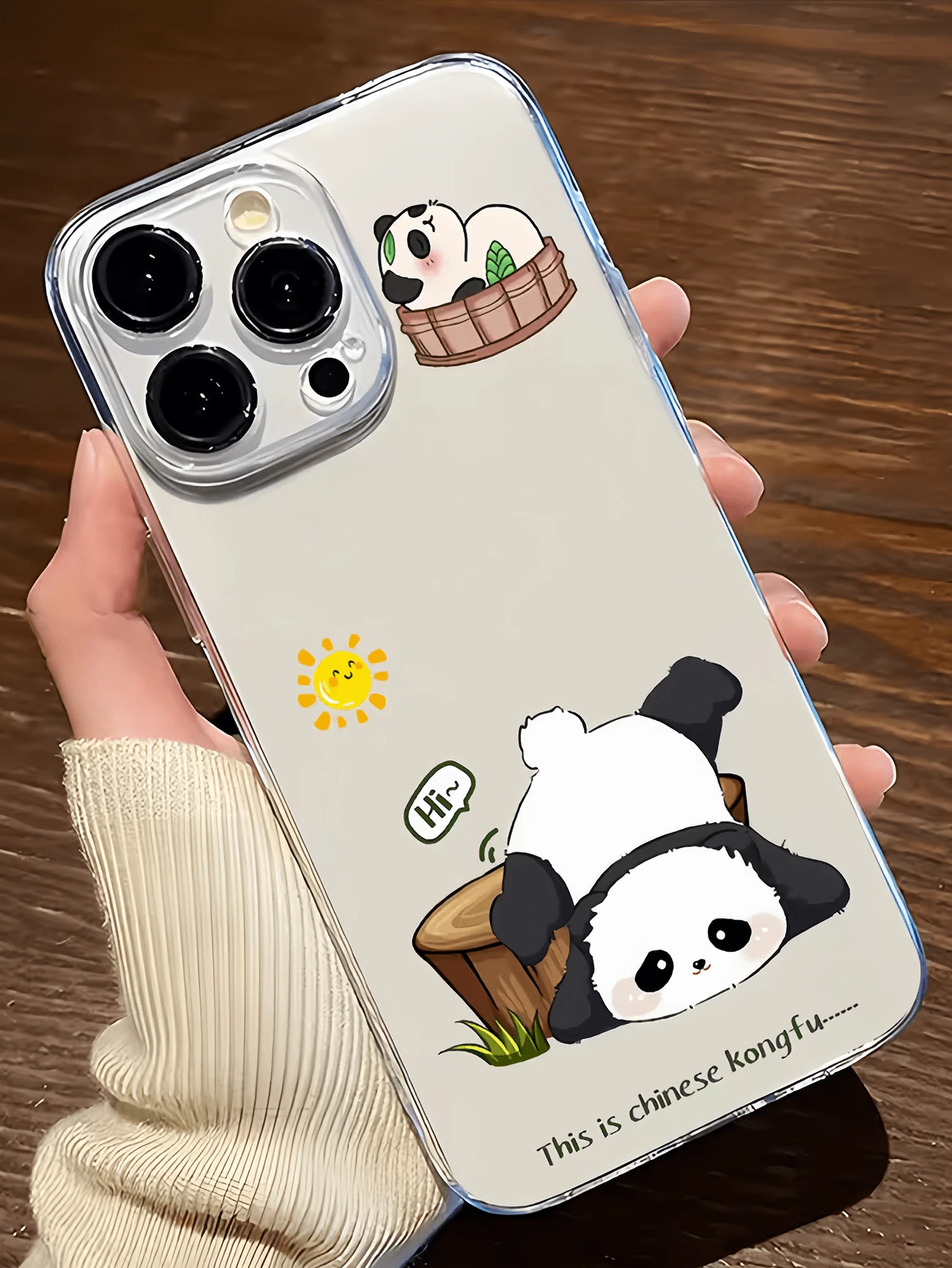 1pc Transparent Slouchy Panda Minimalist Full Coverage TPU Shockproof Phone Case Compatible With IPhone 17, 16, 15, 14, 13, 12, 11 Pro Max, Air, And Series - Multicolor - View 1