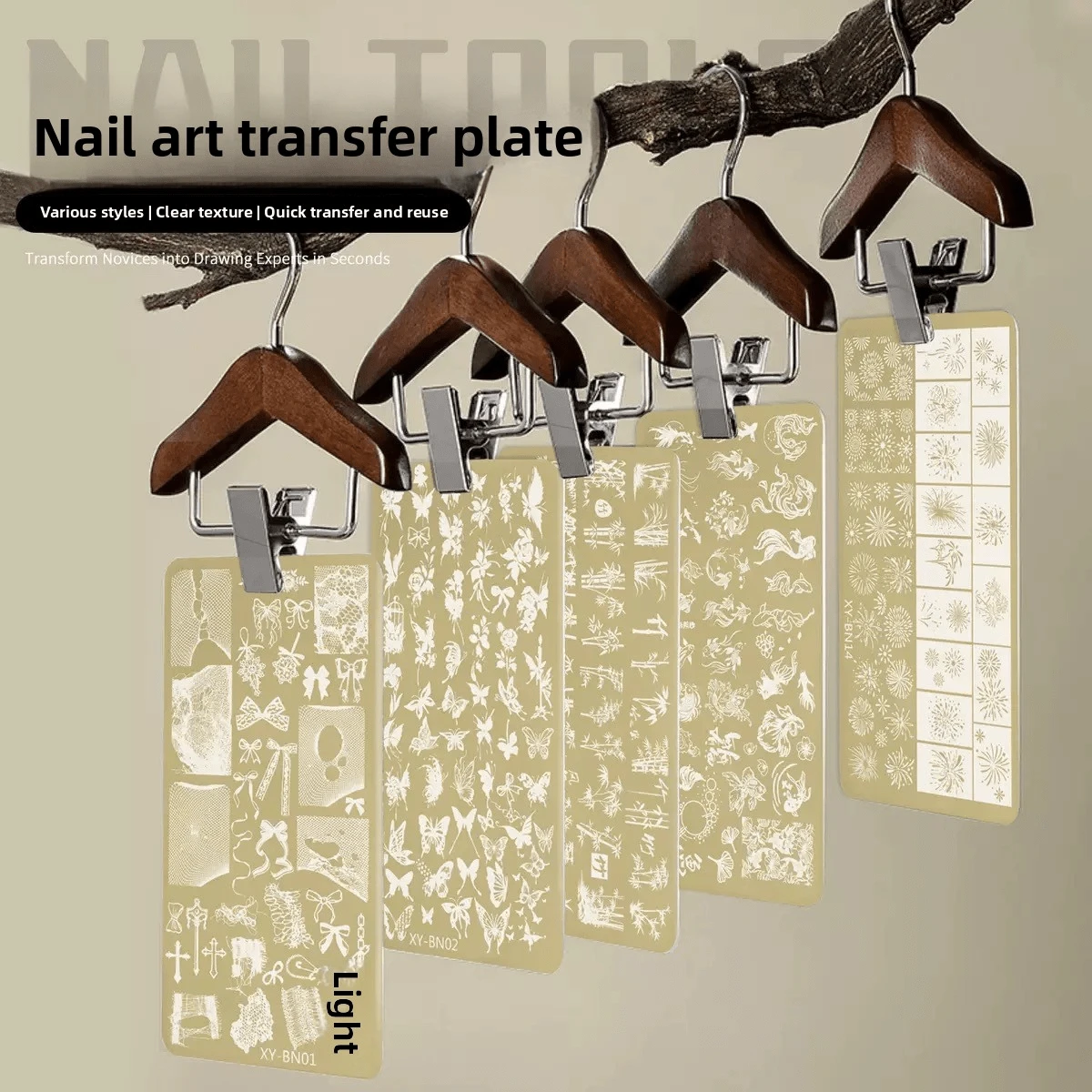 Chinese Style Nail Art Stamping Plate, Includes Bamboo, Flowers, Butterflies And Golden Rectangle Patterns, Suitable For Nail Stamping - Multicolor - View 1