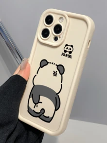 1pc White Panda Silhouette Minimalist Full Coverage TPU Shockproof Phone Case Compatible With IPhone 17, 16, 15, 14, 13, 12, 11 Pro Max, Air, And Series - Multicolor - View 2