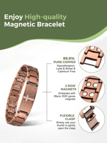 Men's Magnetic Copper Bracelet, Adjustable Size, Cross Design, Ideal Gift For Him, Fashion Accessory, Wearable Charm - Cross Bracelet - View 8