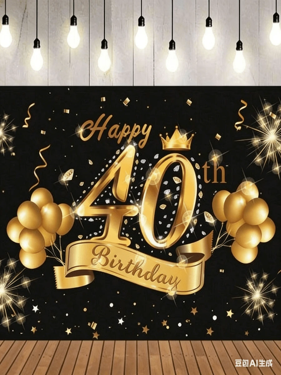 1张黑金布艺海报，适用于拍照背景、40周年庆典、派对、用品、装饰、横幅 - 非常适合家居和房间装饰、圣诞节 - 黑金 - 查看 1