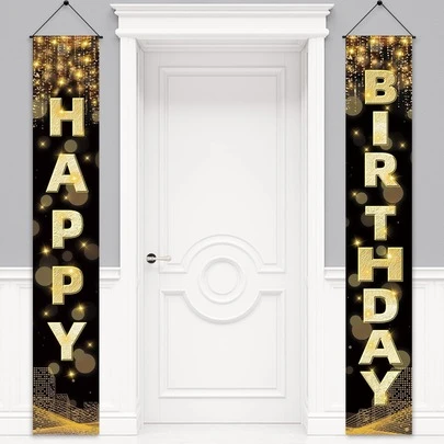 1 Pair Birthday Decoration Porch Made Of Polyester, Happy Birthday Door Sign, Ideal For Birthday Decoration, Party Supplies, Outdoor, Photography Background Decoration, Yard Decoration, Porch Decoration, Birthday Party Decoration, Birthday Decoration