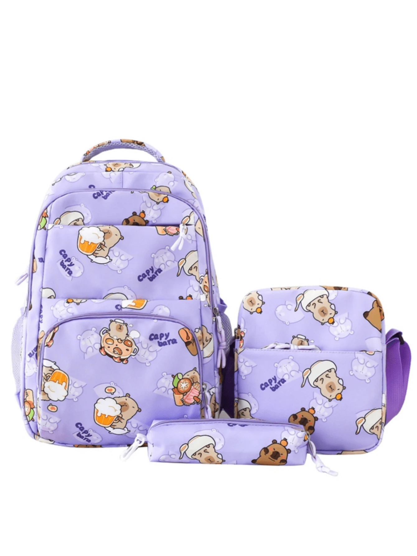 Back To School/Graduation Season Cute & Fashionable Multi-Functional Simple & Durable Commute Classic Backpack, Crossbody Bag, Wallet 3 Pieces Set, Suitable For Various Occasions - 656 Purple - View 1