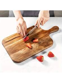 1pc Minimalist Western Style Rosewood Cutting Board With Handle, Thick Round Chopping Board With Handle, Pizza Tray - Multicolor - View 5