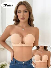 YIYANG 2/1包隐形胸贴，无肩带自粘低胸文胸，露背，无肩带聚拢胸贴，隐形露背粘性文胸，无缝露肩连衣裙，婚纱，内衣和胸贴 - 彩色 - 查看 26