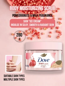 Dove Nourishing Essence Body Scrub (Pomegranate Milk Scent), 280g Full-Size/ 20g Mini-Size, Enriched With Vitamin E For Skin Conditioning, Full-Body Gentle Exfoliating & Cleansing Scrub, Helps Brighten Dull Skin And Improve Uneven Tone, Leaves Skin Smooth, Soft And Radiant, Light Texture Suitable For Multiple Skin Types, Ideal For Daily Body Care At Home Or Travel - Pomegranate Milk Flavor - View 2