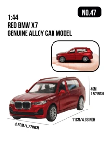 1:44 比例合金压铸 SUV 模型 - 宝马 X7，红色车身，统一 4.5 英寸展示尺寸，展现豪华全尺寸 SUV 的造型、醒目的格栅和优雅的车身线条，坚固的合金结构，逼真的比例和精细的做工，动感时尚的外观，适合摆放在桌面、书架或展示柜中，是模型车收藏家、SUV 爱好者和宝马车迷的理想之选，也是生日、节日、圣诞节和特殊场合送给男士的时尚礼物之选。 - 47-紅色 - 查看 3