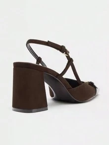 Mules à talons hauts mode femme, sandales à talon carré épais marron avec Glissant, cadeau pour la fête des mères - Tabac - Voir 4
