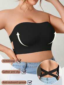 Plus Size Women Side Closure Wireless Bra, Breathable Non-Slip Supportive Seamless Everyday Bra - Black - View 3