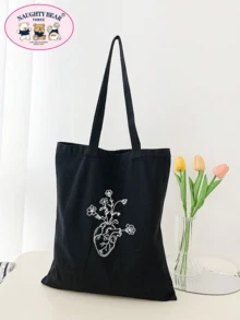 小購物袋心和花卉圖案學院
