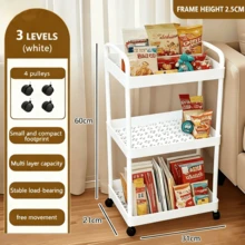 Carrito de utilidad con ruedas de 3 o 4 niveles de plástico con asa, carrito de almacenamiento multifuncional para oficina, sala de estar, cocina, organizador de almacenamiento móvil con ruedas, blanco, negro - blanco de 3 niveles - Ver 2