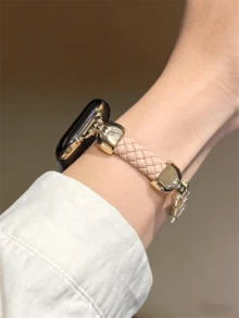 This Woven Leather Watch Band Is Compatible With Watch Case Sizes Of 38/40/41/42/44/45/46/49mm, And Is Suitable For Ultra/SE10/9/8/7/6/5/4/3/2/1 Series Watch Bands. - Pink Gold - View 5