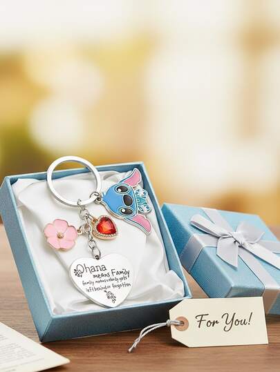 1/3/6/12pcs Disney Cartoon Cute Lilo & Stitch Keychains, Kawaii Heart Ohana Stitch Keychains, Bag Decoration Pendant, Party Favors, Suitable As Gifts, Elegant Gifts For Women
