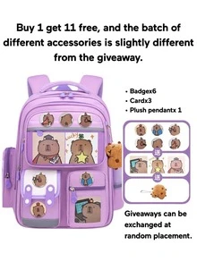 Capybara Kids Backpack - Cute Elementary School Bag With Ergonomic Back Support, Adjustable Crossbody & Top Handle. - Purple - View 11