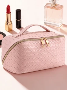 防水PU皮革化妆包，化妆品收纳包，便携式洗漱包，防水PU护肤包，大容量双层带隔层的化妆包，宽敞的带隔层的洗漱包，化妆旅行包，美容院装饰，厨房用品，浴室装饰，情人节礼物，伴娘礼物，生日礼物，圣诞礼物，旅行必备，女性旅行必备 - 彩色 - 查看 3