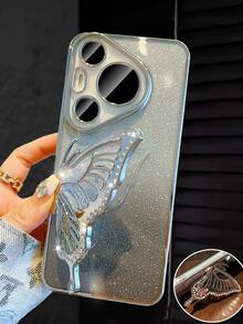 奢华电镀银色手机壳，带蝴蝶液体支架，闪亮水钻风格，新款夏季时尚硅胶防震软壳，兼容三星 Galaxy S24 S25 Ultra FE A56 A16 4G 5G，兼容小米 Redmi 14C，兼容华为 Honor OPPO Reno Realme MOTO Infinix，男女通用 Y2K 风格 2025 - 銀色 - 查看 5