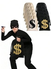 1pc Black Gold Foil 27*35cm Canvas Bag With Dollar Sign, Drawstring Coin Purse, Small Tote Bag With Dollar Print, Drawstring Bag With Printed Logo, Suitable For Daily And Holiday Use - Multicolor - View 5