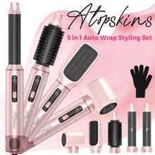 ATOPSKINS 2026升级版五合一多功能造型工具（卷发棒+吹风机+热风梳+直发梳）| 5个可拆卸可互换刀头+3档温度设置+LED数字温度显示及精准调节| 自动卷发，打造沙龙级卷发/波浪/直发/柔顺造型| 蓬松刘海 - 粉色 - 查看 10