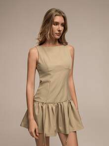 女士时尚夏季新款，高端舒适无袖迷你连衣裙，饰有蝴蝶结，修身剪裁