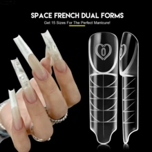 1 Set Square French Manicure Crystal Nail Extension Mold, 15 Different Sizes Reusable Nail Mold, Trapezoidal Space French Mold, Fake Nails Front Can Be Decorated With Sequins And Rhinestone Stickers, Professional Manicure Tools And Accessories, Easy To Operate, Suitable For Making Press-On Nails - Multicolor - View 3