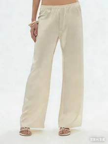 Women's Satin Silk Wide Leg Pants Low Waist Baggy Pants Lounge Bottoms Streetwear - 米色 - 查看 7