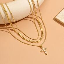 Fashionable Multi-Layer Necklace With Cross Pendant, Stylish Design, Suitable For Parties, Banquets, And Valentine's Day Gifts - Gold - View 4