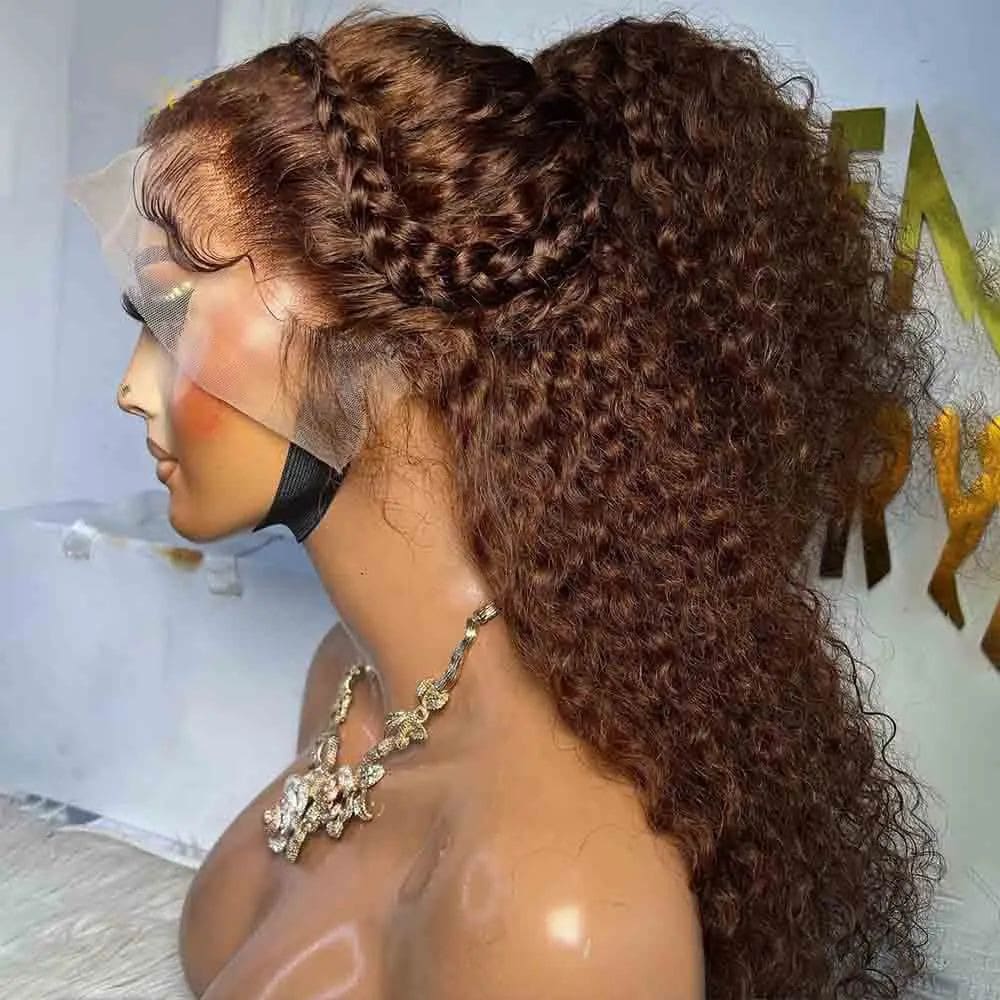 Uveous Chocolate Brown Jerry Curly Lace Front Wigs Human Hair 200 Density 13x4 HD Lace Frontal Wigs Kinky Curly Human Hair Wig For Women Pre Plucked With Baby Hair Natural Hairline 4# Brown Color - S4 - 查看 1