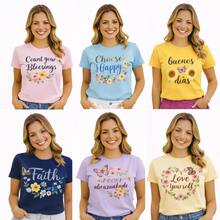 Kit 2 T-shirt Feminina Camiseta feminina de Manga Curta com Estampas Sortidas e Gola Redonda - Multicolorido - Visão 2