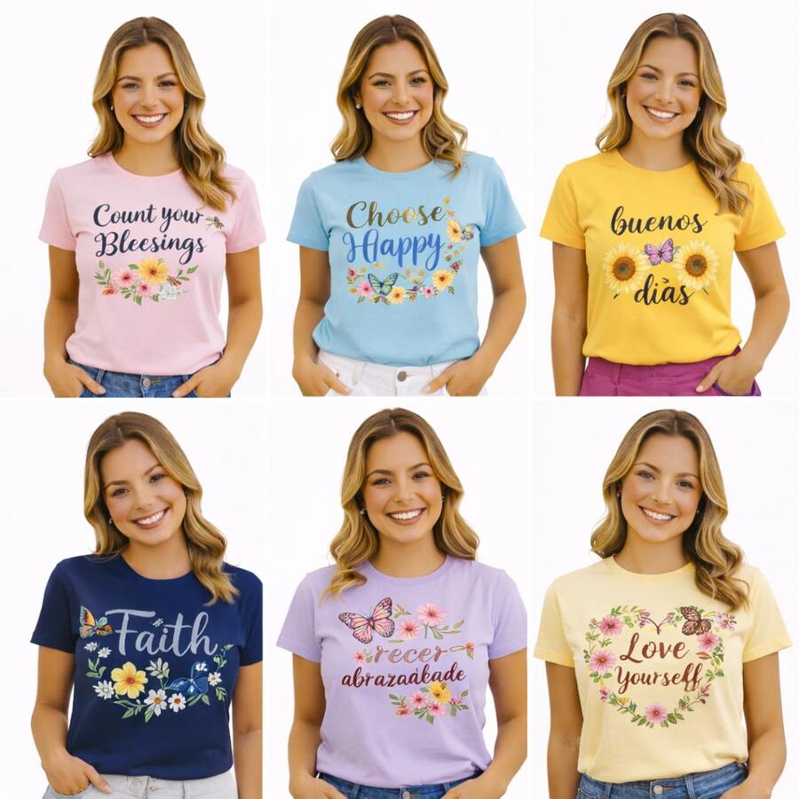 Kit 2 T-shirt Feminina Camiseta feminina de Manga Curta com Estampas Sortidas e Gola Redonda