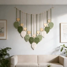 1 buc tapiserie boemă lucrată manual cu frunze de arțar, decor de perete pentru cameră, sufragerie, living, dormitor, artă de perete cu frunze de franjuri, cadou cald pentru prieteni și familie - Verde - Vizualizare 12