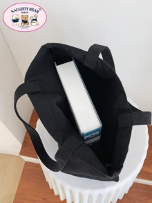 时尚蝴蝶图案和字母印花购物袋书包，大容量，经典休闲，可折叠，便携，适合少女女大学生，非常适合返校、购物、初中、高中、大学，蝴蝶包情人节 - 黑色 - 查看 6