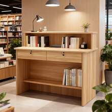 Recepcion Escritorio Con 2 Cajones Para Oficinas - Mostrador Para Negocio - Caqui - Ver 1