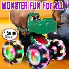 3-Pack Monster Truck Toys, Educational Toys For Kids | Toddler Dynamic Light-Up Cars - Monster Lightning Off-Road Vehicles With LED Lightning Wheels, Press-To-Start Dinosaur Trucks, Baby Toy Gifts, Perfect Christmas And Birthday Gifts, Battery Powered - Three Packs: Red, Green, and Blue. - View 4