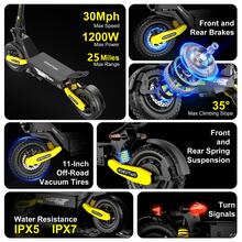 EOEOTWO Off-Road Electric Scooter For Adults, Dual Suspension All-Terrain E-Scooter, Foldable Portable Design, 10" Off-Road Tires - The Ultimate Valentine's Day Gift For Him - Yellow - View 3