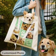 Personalized Pet Paw Print Large Capacity 9-Compartment Canvas Tote Bag, With Pet Name And Initial, Pet Lover Owner Birthday New Year Gift - Multicolor - View 1