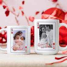 Customizable Playing Cards With Heart Pattern; Ceramic Coffee Mugs Printable With Photos, Letters And Text; Perfect Couples Gift For Valentine's Day, Birthday Or Anniversary - White - View 5
