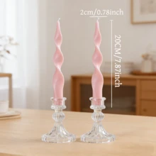 2支粉色长柄香氛蜡烛（不含烛台），直径0.78英寸，螺旋、扭曲和条纹设计，尖头造型。这些无烟大豆蜡烛非常适合装饰，适用于家居、卧室、节日、派对装饰和摄影道具。它们可以营造浪漫氛围，是婚礼装饰、结婚礼物、女士礼物和纪念品的理想之选。 - 彩色 - 查看 12