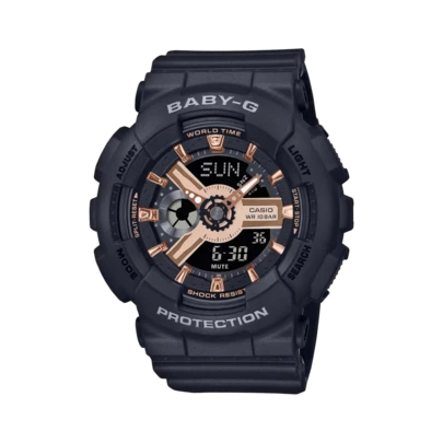 Casio Baby-G svart roséguldklocka, stöttålig 100M vattentät lyxig sportig damarmbandsur GZXBA-110XRG-1A