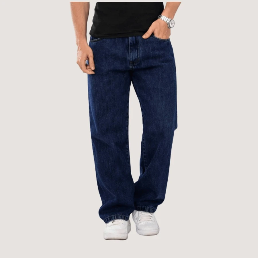 Men's Balloon Jeans, Baggy Wide Leg, Streetwear, Stonewashed, Graphite Gray, Casual Fashion - 深藍色 - 查看 1