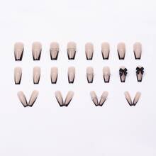 24片法式持久美甲贴，带水钻和蝴蝶结装饰，精致别致的美甲用品 - 黑色 - 查看 2