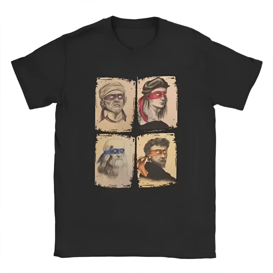 Science Turtles T-Shirt Mutant Short Sleeve Humor Tee Shirt O-Neck Funny Tops Printed Cotton Best Selling Round Neck - 黑色 - 查看 1