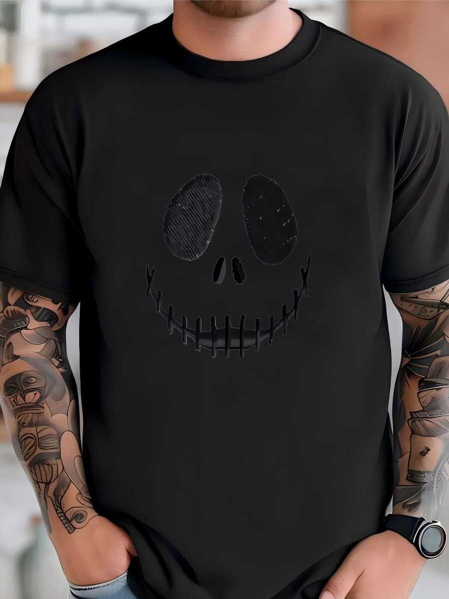 Mens Jack Skeleton  Sweatshirt Skellie - Bones - Halloween Crewneck - Women Lounge Sweatshirt White Black - Scary Face - Jack Sally T-Shirt - Black - View 1