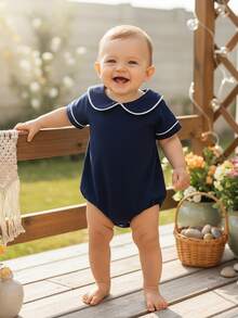 Baby Boy Girl Bubble Romper Infant Short Sleeve Collar Romper Oversize T-Shirt Cotton Bodysuit Top - 綠色 - 查看 6