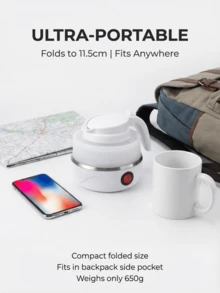 SOKANY This Foldable Electric Kettle Features Automatic Shut-Off And Dry-Boil Protection, 600W Rapid Boiling, And A 304 Stainless Steel Construction. It Is A Portable Travel Electric Kettle With An Ergonomic Handle And Anti-Spill Lid. Its Compact Design Is Suitable For Home, Office, Camping, And Travel Use. - White - View 6