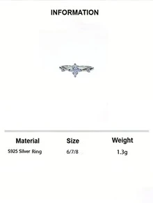 1pc S925 Sterling Silver Geometric Square Synthetic Cubic Zirconia Engagement/Proposal Ring, Suitable For Women's Daily Wear, Holidays And Anniversaries - Silver - View 7