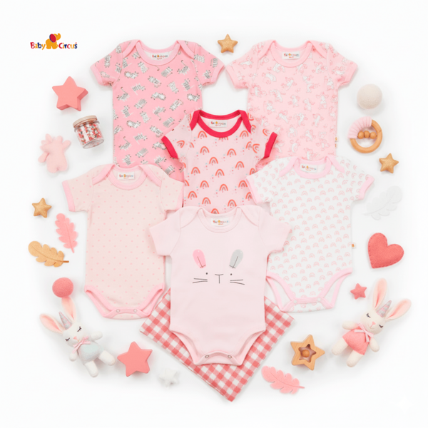 Set de 6 Bodies Pañaleros para Bebé Niña Envueltos para Regalo - Diseños Divertidos y Modernos Baby Circus