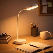 LED Desk Lamp With 3-Level Dimmer, Flexible Gooseneck, Eye-Caring Table Light, USB Powered, Switchable White To Warm Illumination, Ideal For Home Office Reading And Studying - Trắng - Xem 1