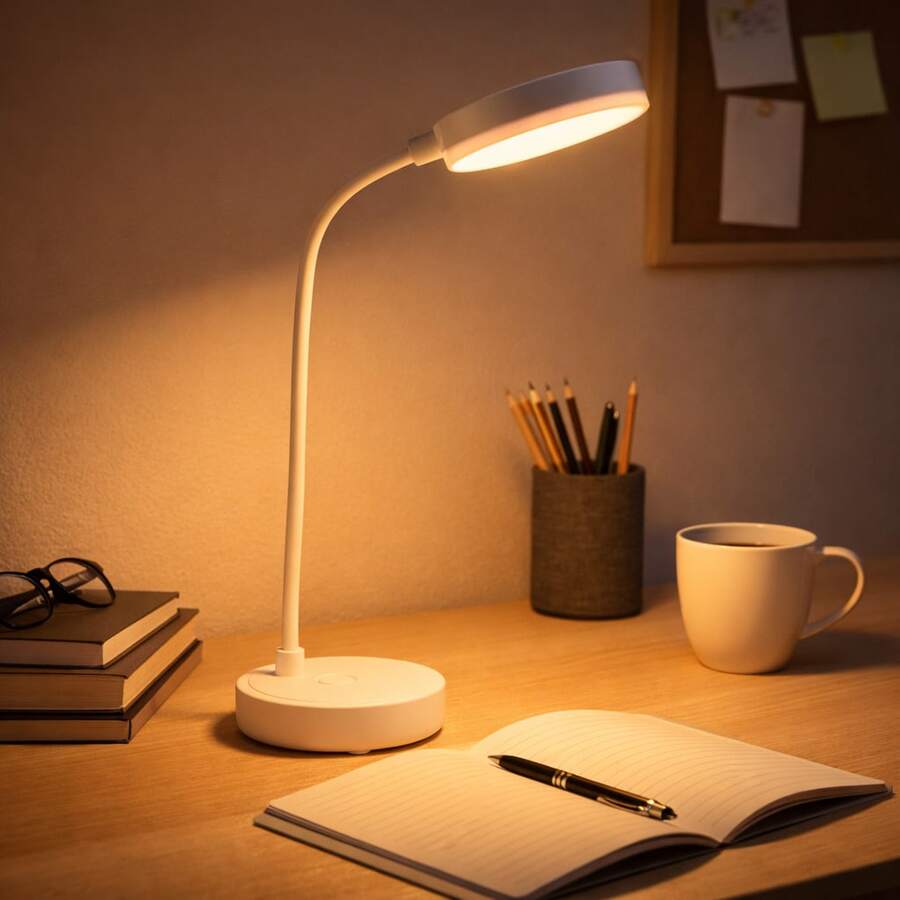 LED Desk Lamp With 3-Level Dimmer, Flexible Gooseneck, Eye-Caring Table Light, USB Powered, Switchable White To Warm Illumination, Ideal For Home Office Reading And Studying - Trắng - Xem 1